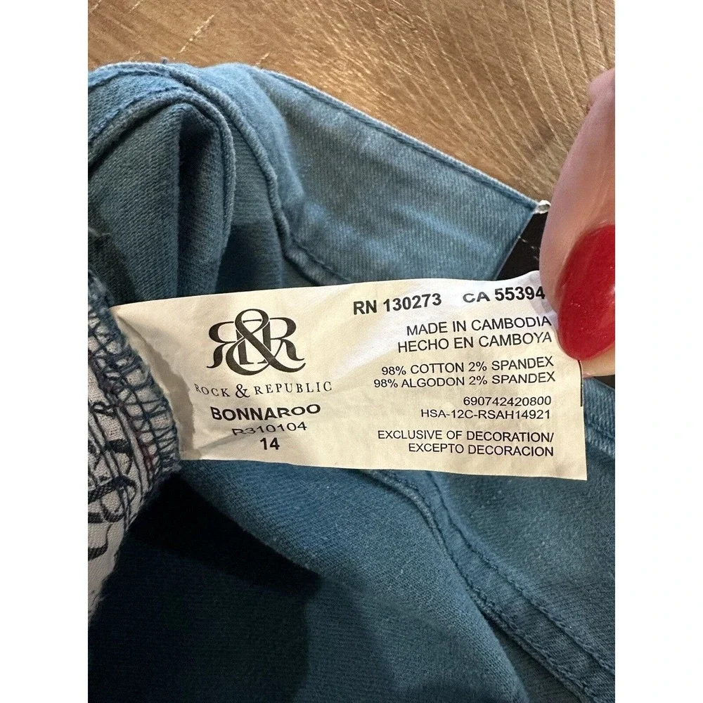 NWT Rock & Republic Bonnaroo Jean Shorts Size 14 Teal Blue Denim 4